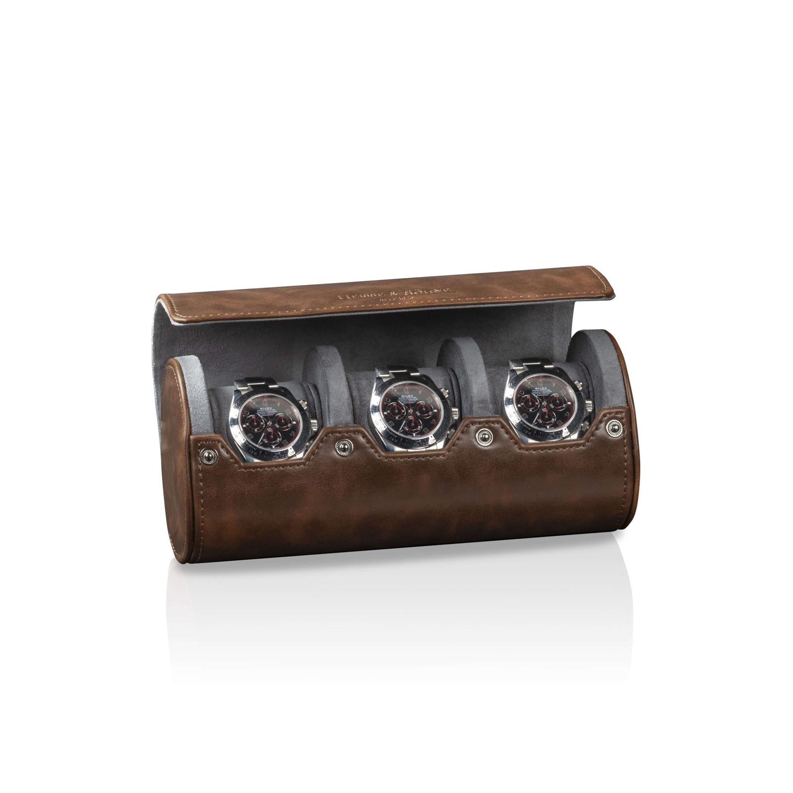 Vintage 3 Watch Roll Brown