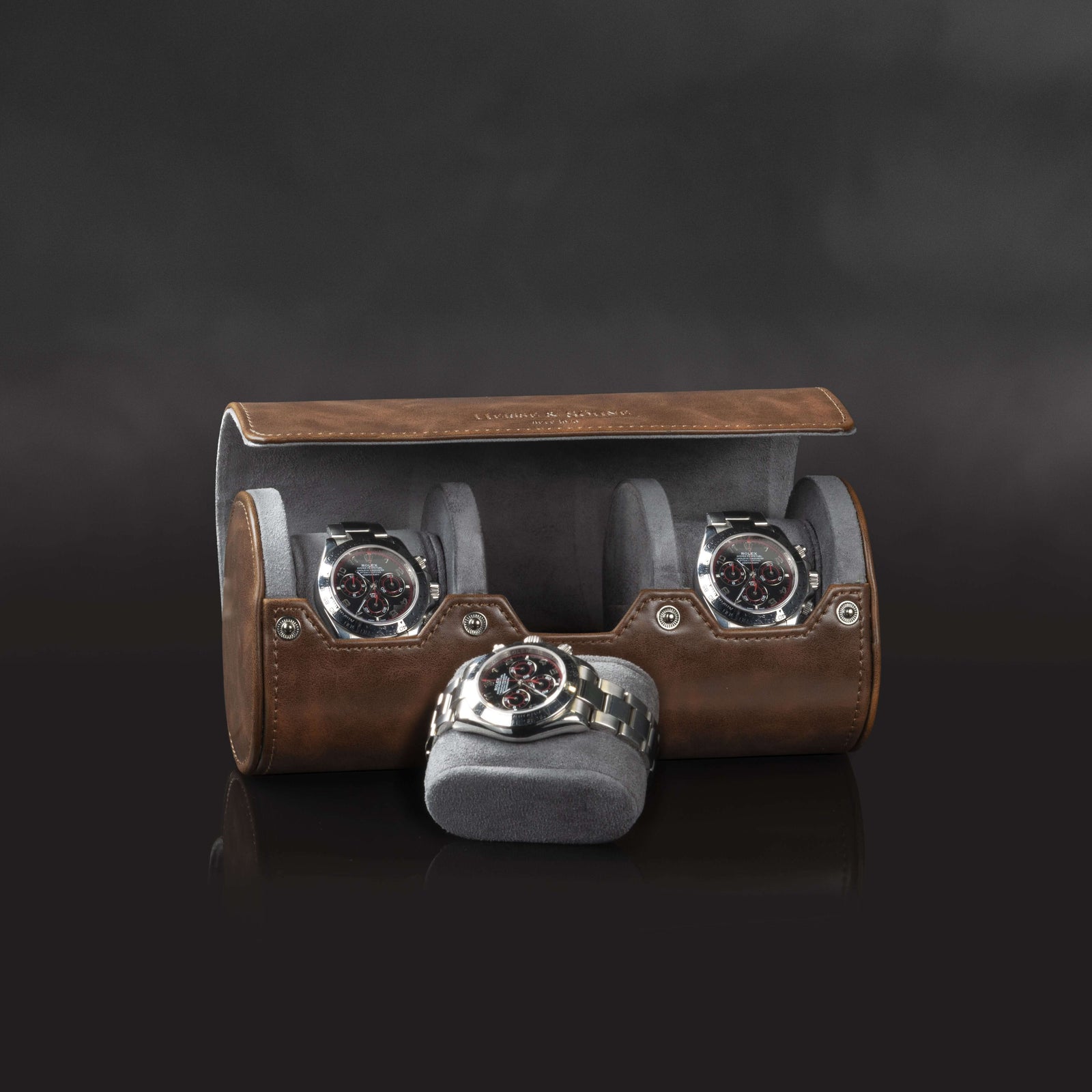 Vintage 3 Watch Roll Brown