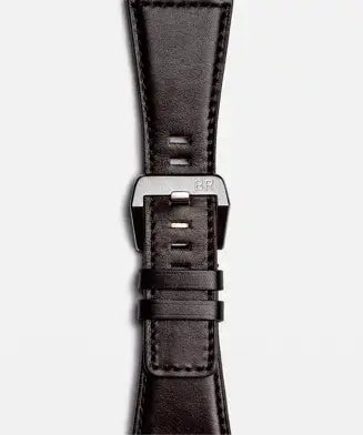 Black leather watch strap with silver buckle on a white background
Bell & Ross BR-03 Copper BR03A-GB-ST/SCA Bandiera Jewellers