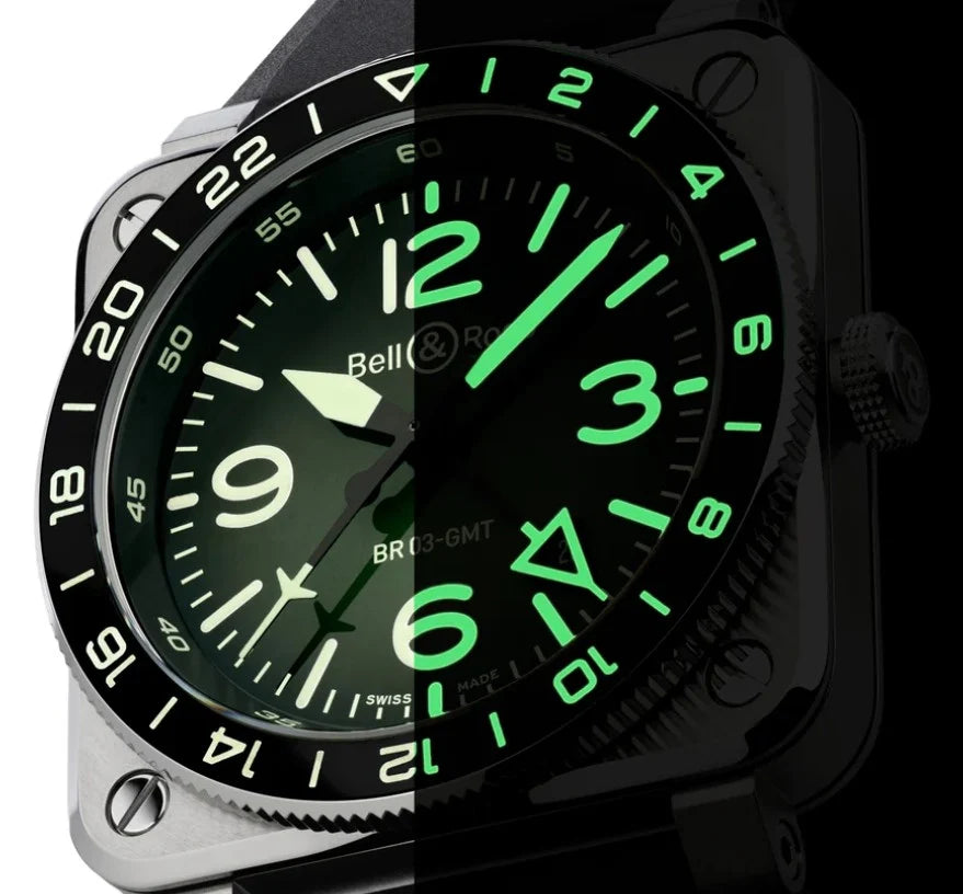 Bell & Ross BR-03 GMT Green Lum Steel BR0393-GN-ST/SRB