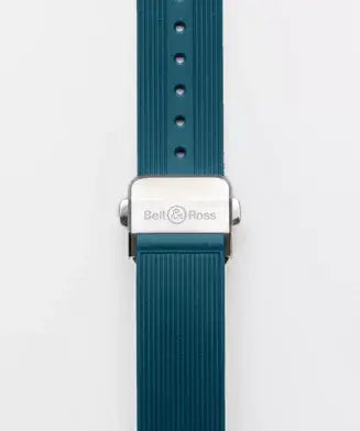 Teal watch strap with Bell & Ross logo on a white background
Bell & Ross BR-05 GMT Sky Blue BR05G-PB-ST/SRB Bandiera Jewellers
