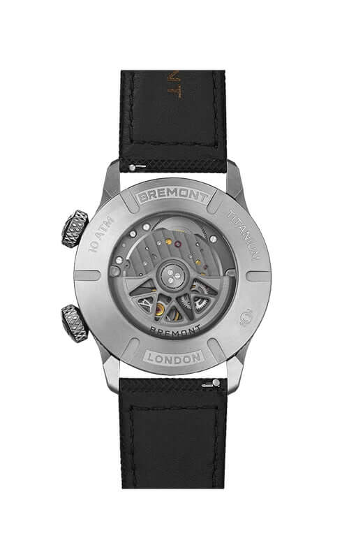 Watch with black strap and visible brand name on a white background
Bremont Altitude MB Meteor Orange Barrel ALT42-MT-TI-BKOR-L-S Bandiera Jewellers