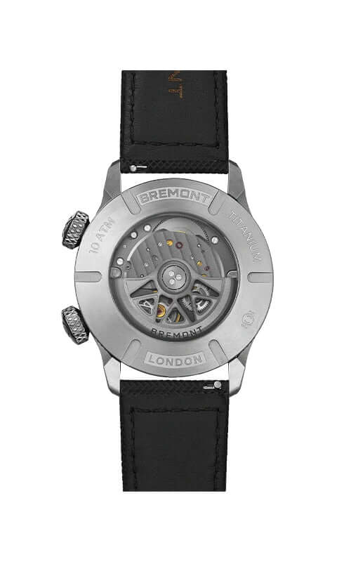 Watch with black strap and visible brand name on a white background
Bremont Altitude MB Meteor Orange Barrel ALT42-MT-TI-SIOR-L-S Bandiera Jewellers