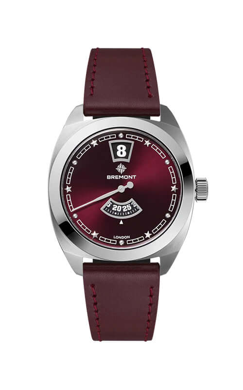 Bremont Terra Nova 35mm Jumping Hour Burgundy Leather Strap TN35-JH-SS-BG-L-S Bandiera Jewellers