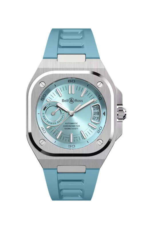 Watch with blue strap and face on a white background
Bell & Ross BR-X5 Ice Blue Steel BRX5R-IB-ST/SRB Bandiera Jewellers