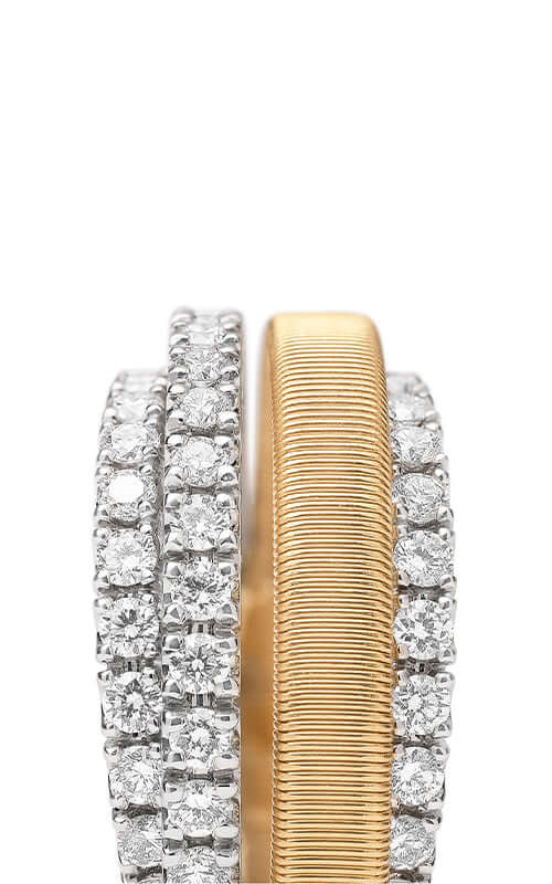 Gold and silver bracelet with diamond accents on a white background
Marco Bicego Masai 4-Band Ring AG363-B2-YW Bandiera Jewellers