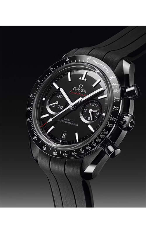 Black Omega watch with detailed face on a dark background
Omega Speedmaster Dark Side of the Moon 310.92.44.51.01.004 Bandiera Jewellers