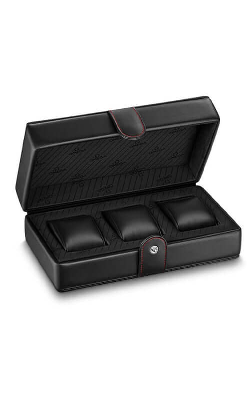 Omega Fine Leather Watch Case - Black, 3 pieces 7070310013 Bandiera Jewellers
