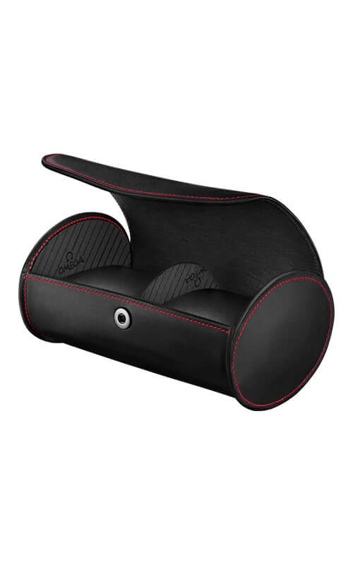 Omega Fine Leather Watch Case - Black, 2 pieces 7070310014 Bandiera Jewellers