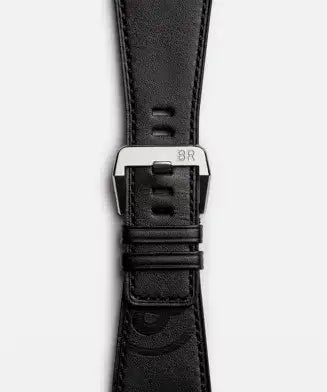 Black watch strap with silver buckle on a white background
Bell & Ross BR-03 GMT Black BR0393-BL-ST/SCA Bandiera Jewellers