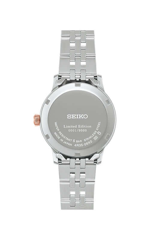 Silver Seiko watch with a white background
Seiko Presage Cocktail Time LTD SRPM06J1 Bandiera Jewellers