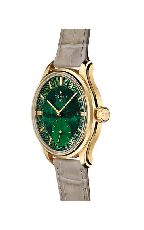 Luxury watch with green dial and gold case on a white background
Zenith G.F.J. CALIBRE 135 30.1865.0135/56.C216 Bandiera Jewellers
