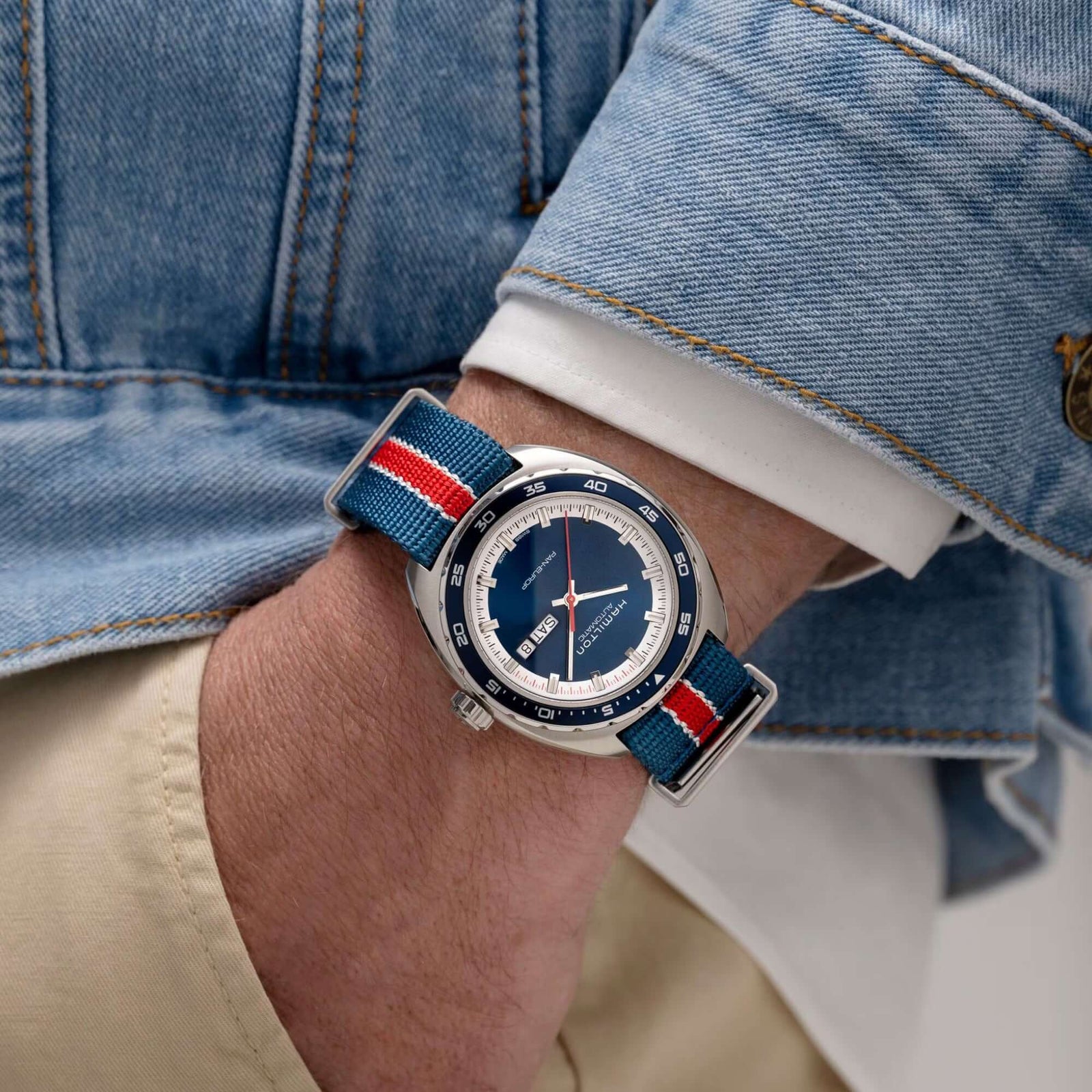 Hamilton Pan Europ Day Date H35405741 Bandiera Jewellers