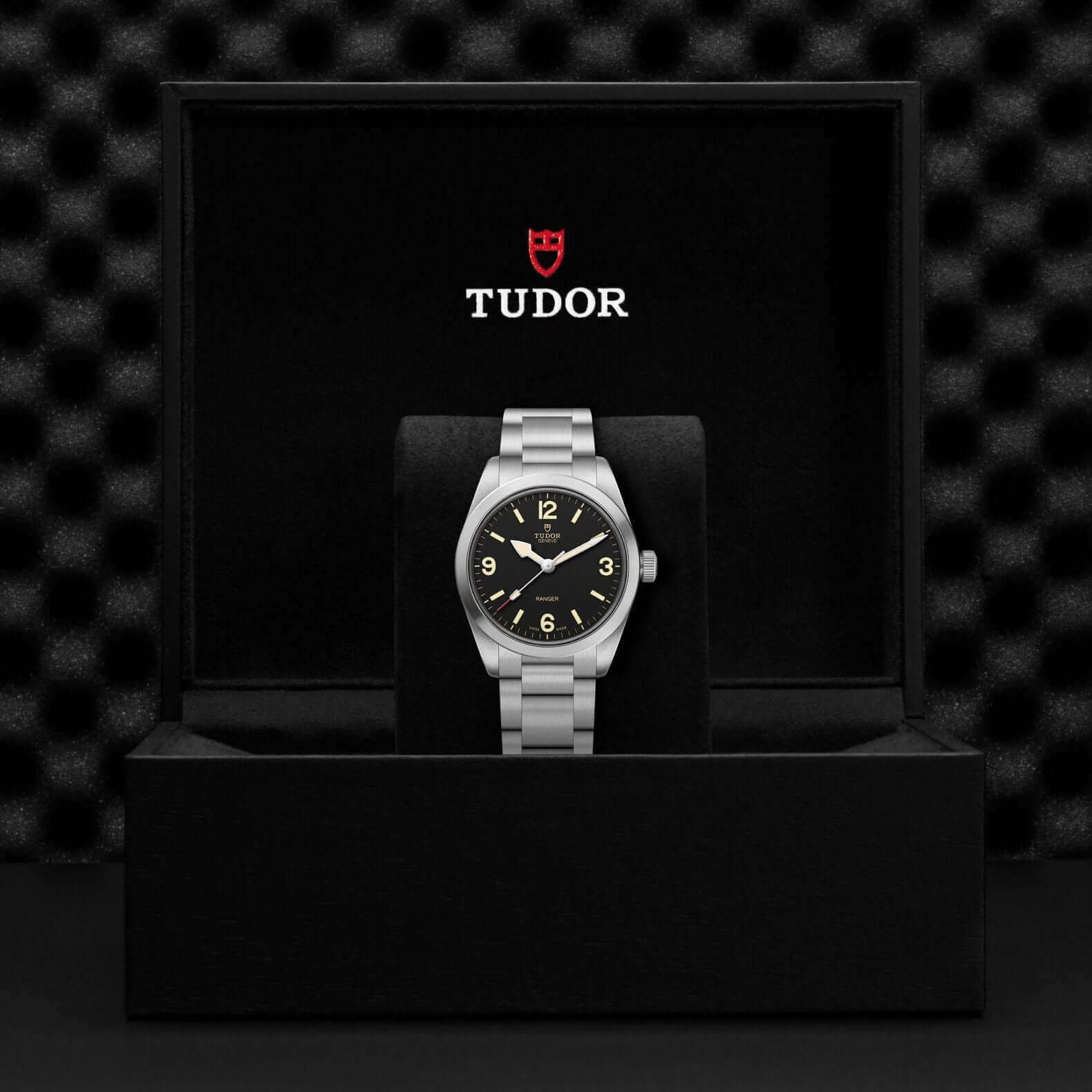 Tudor watch in a black box with the Tudor logo.
Tudor Ranger M79930-0001 Bandiera Jewellers