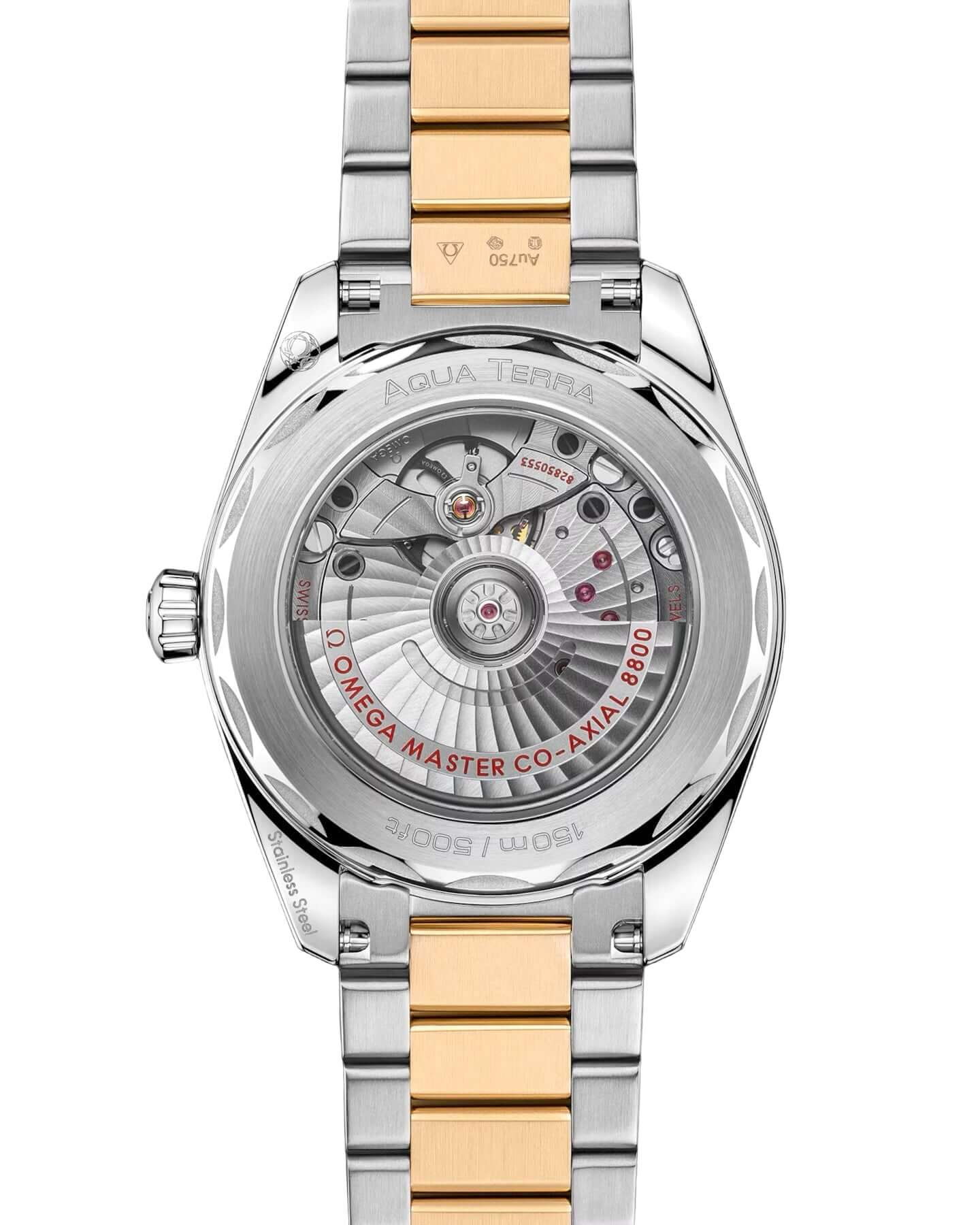 Watch with a gold and silver band on a black background