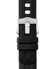 Omega watch strap with buckle on a black background
