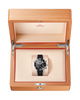 Omega watch in a wooden box on a white background