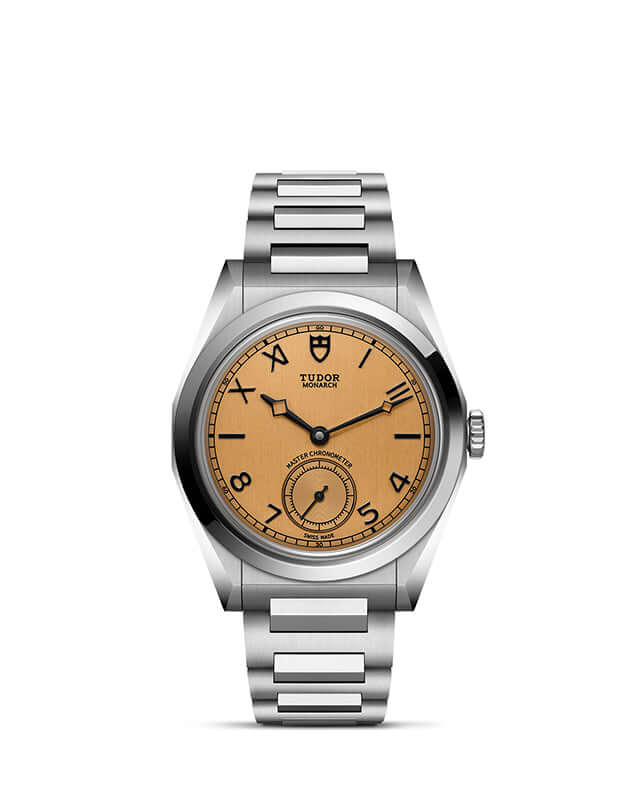 Silver watch with a brown face on a white background
Tudor Monarch M2639W1A0U-0001 Bandiera Jewellers
