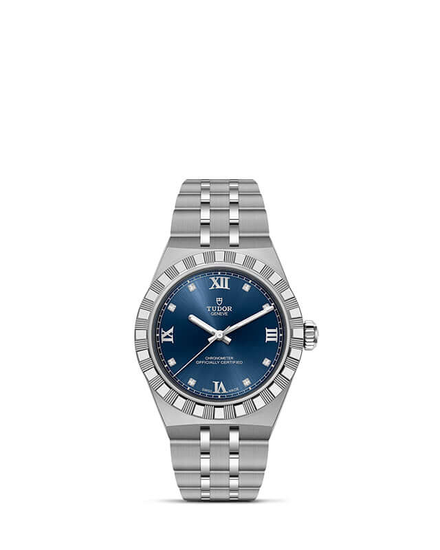 Silver watch with a blue dial on a white background
Tudor Royal 30mm M2830A1A0-0001 Bandiera Jewellers