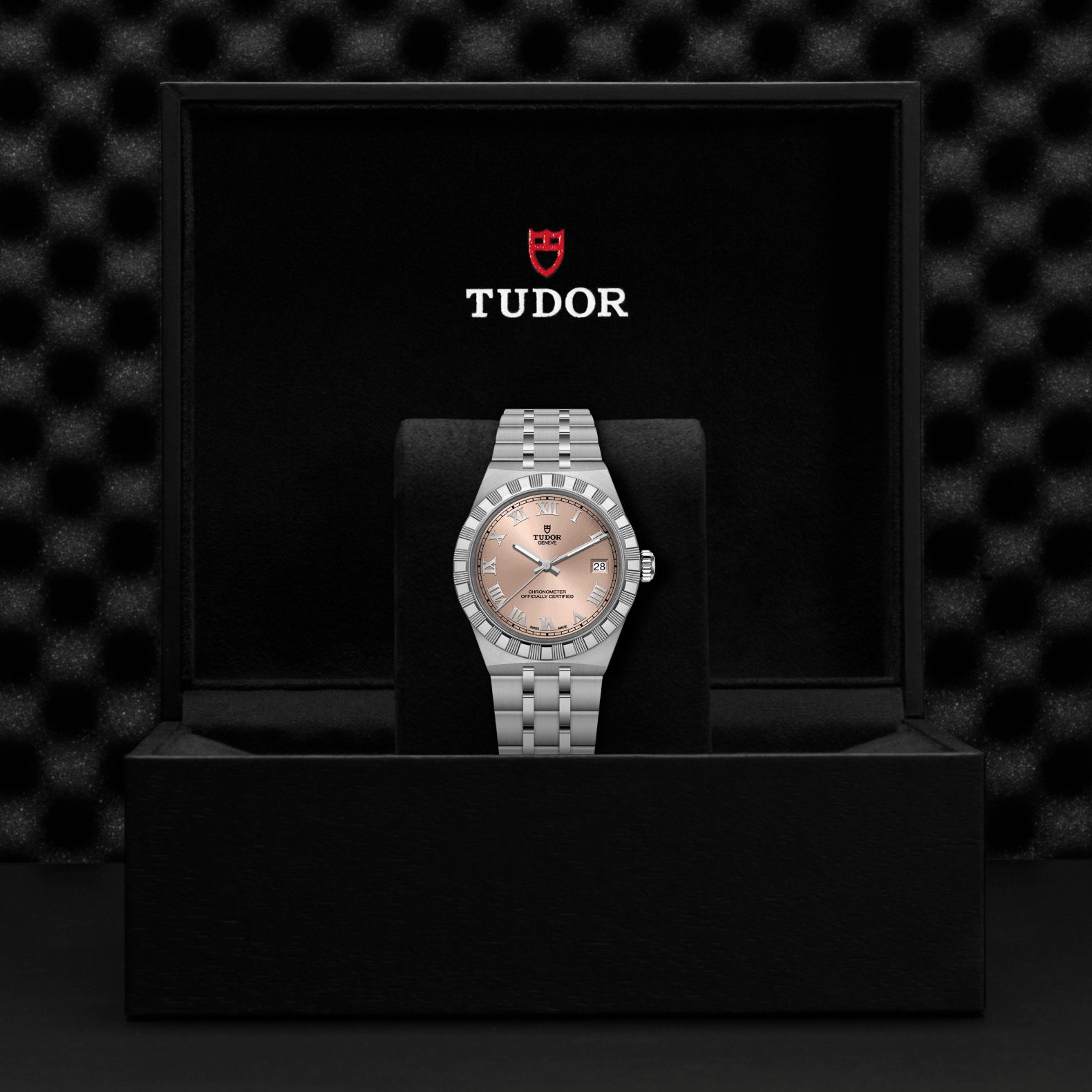 Tudor watch in a black display case with a checkered pattern
TUDOR Royal 36mm M2836C1A0-0105 Bandiera Jewellers