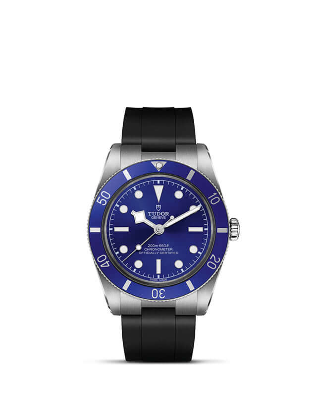 Watch with blue dial and black strap on a white background
Tudor Black Bay 54 M79000B-0002 Bandiera Jewellers