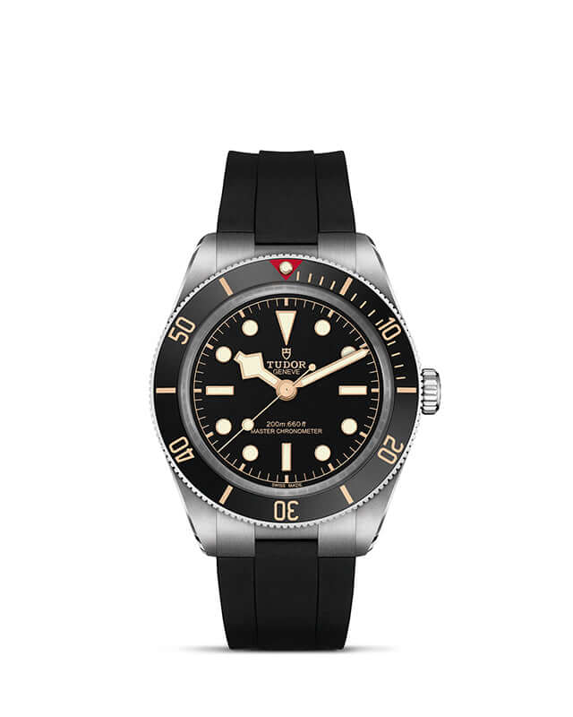 Tudor watch with black strap and black dial on a white background
Tudor Black Bay 58 M7939A1A0NU-0003 Bandiera Jewellers