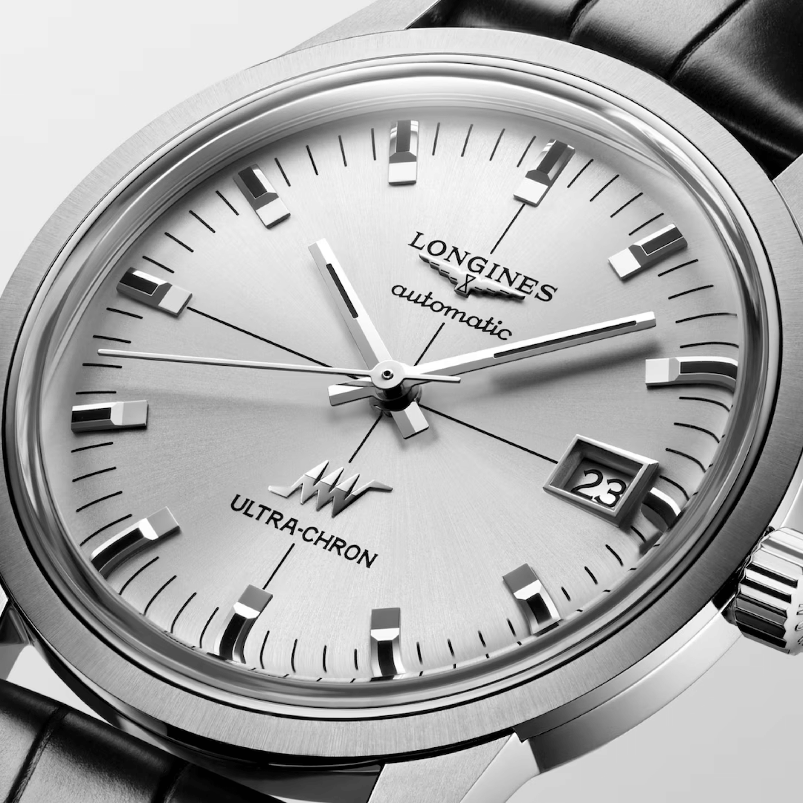 Longines watch with silver dial and black strap
Longines Ultra-Chron Classic Automatic L25374722 Bandiera Jewellers