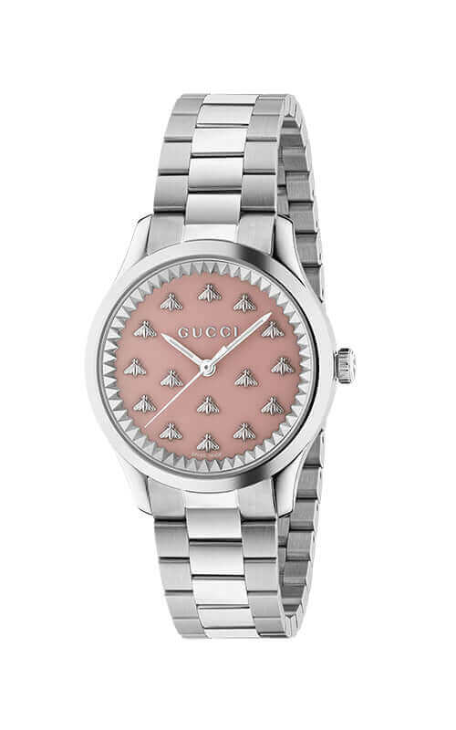 GUCCI G-Timeless Pink Laquered Multi-Bee Watch YA1265033 Bandiera Jewellers