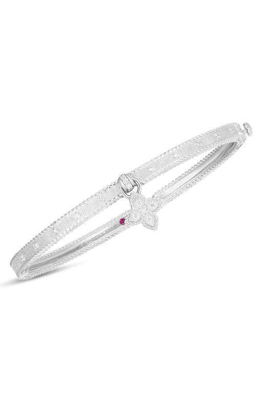 Roberto Coin 18K White Gold Symphony Princess Flower Charm Bangle 7772897AWBAX | Bandiera Jewellers Toronto and Vaughan