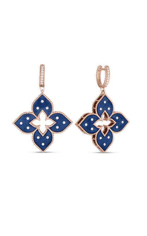 Roberto Coin Venetian Princess 18kt Rose Gold, Diamond and Blue Titanium Earrings  7773360AXERX Bandiera Jewellers