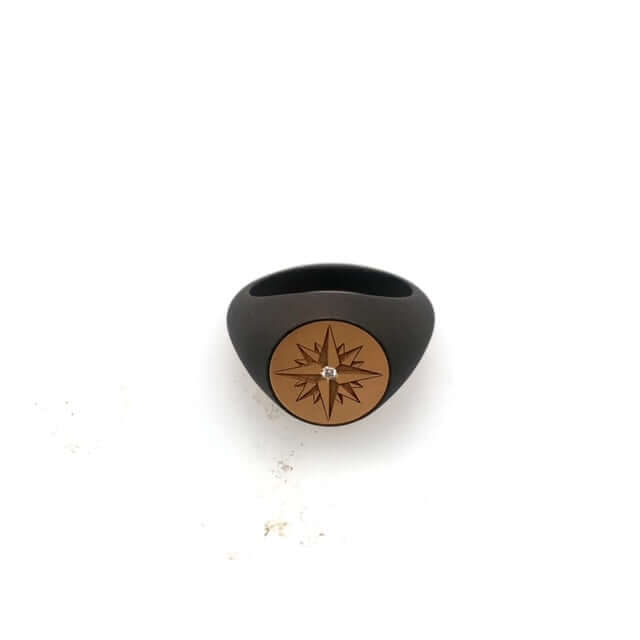 Bandiera Jewellers Signet Ring Rose Gold and Titanium with Diamond 17496LARTIT