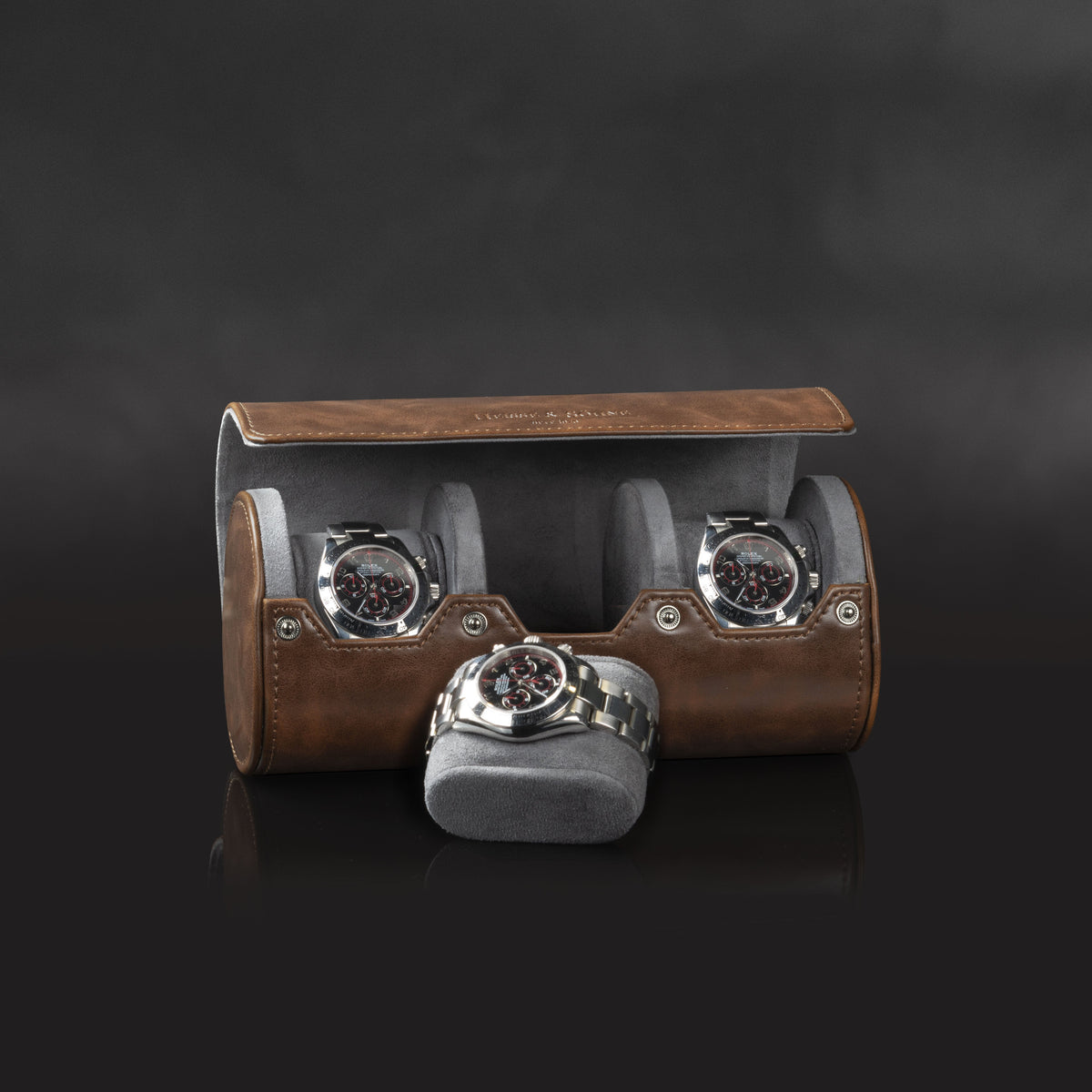 Vintage 3 Watch Roll Brown
