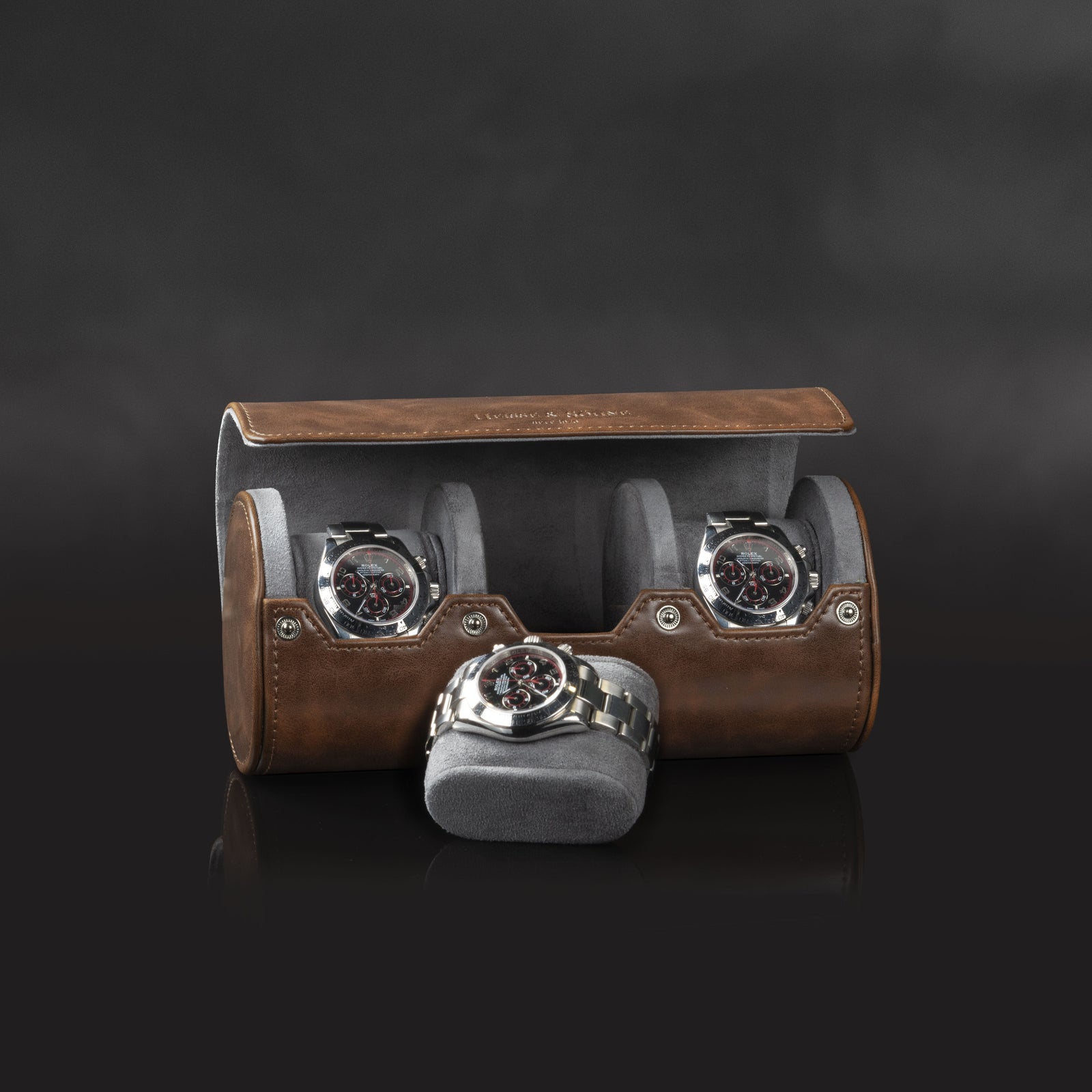 Vintage 3 Watch Roll Brown