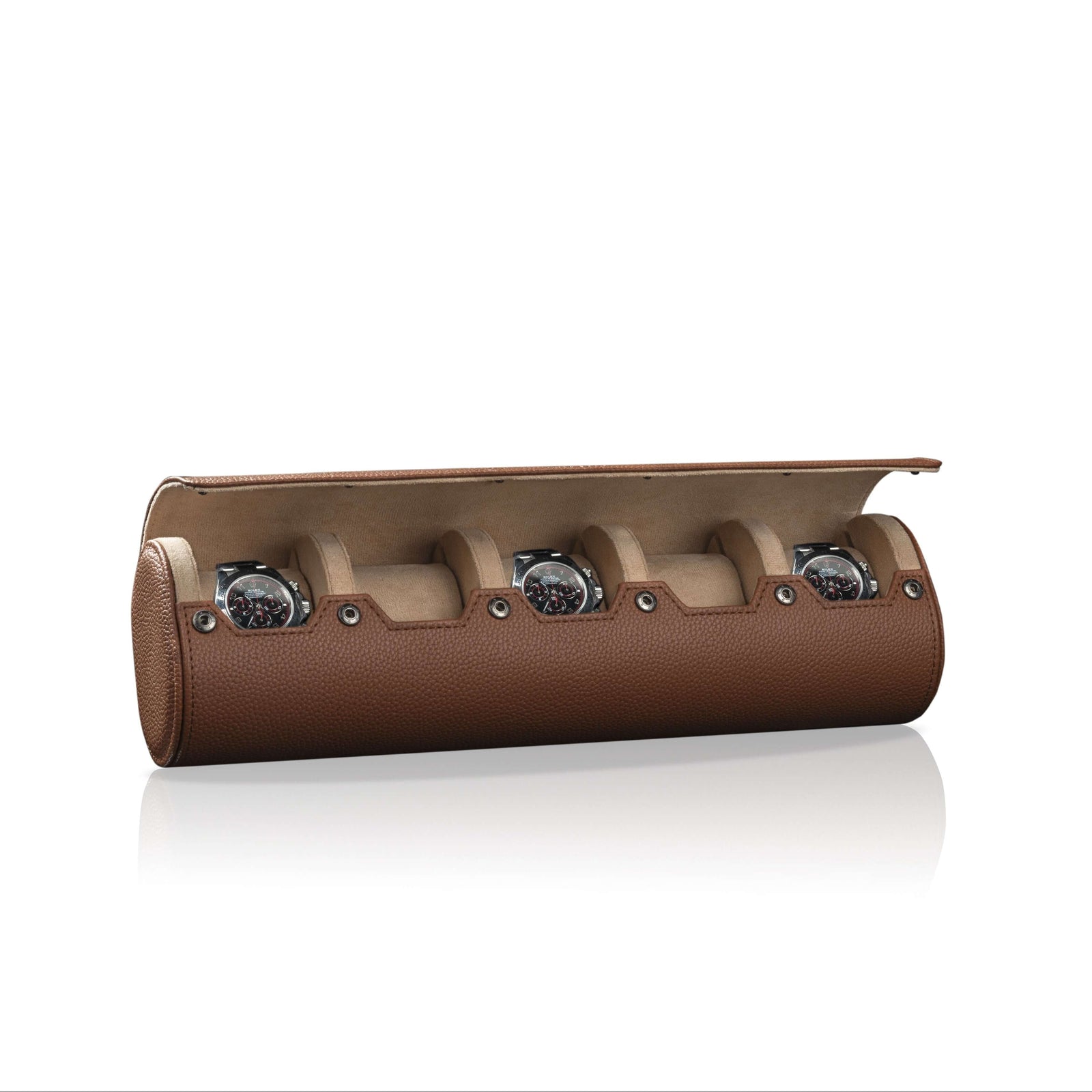 Charles 5 Watch Roll Brown & Cream