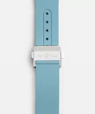 Light blue watch strap with silver buckle on a white background

Bell & Ross BR-X5 Ice Blue Steel BRX5R-IB-ST/SRB Bandiera Jewellers