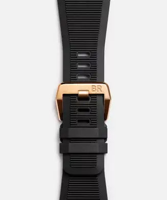 Black watch strap with rose gold clasp on a white background

Bell & Ross BR-03 Diver Black & Green Bronze BR0392-D-LT-BR/SRB Bandiera Jewellers