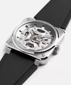 Sleek watch with black strap and silver case on a white background

Bell & Ross BR-03 Skeleton Grey Steel BR03A-GR-SKST/SRB Bandiera Jewellers