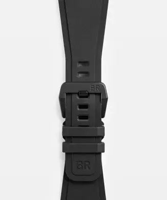Black watch strap with brand logo on a white background

Black watch with a unique design on the dial against a white background

Bell & Ross BR-03 Skeleton Lum Ceramic BR03A-LM-SKCE/SRB Bandiera Jewellers