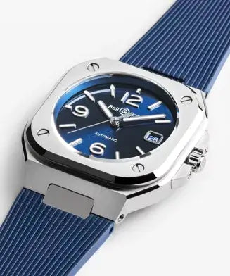 Watch with blue face and strap on a white background

Bell & Ross BR-05 Blue Steel BR05A-BLU-ST/SRB Bandiera Jewellers