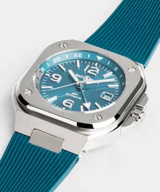 Watch with blue strap and blue dial on a white background

Bell & Ross BR-05 GMT Sky Blue BR05G-PB-ST/SRB Bandiera Jewellers
