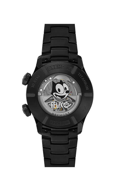 Black wristwatch with detailed face on a white background

Bremont Altitude MB Meteor 'Felix The Cat' ALT42-MT-DLC-FELIX-B Bandiera Jewellers