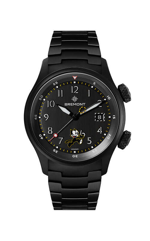 Black wristwatch with detailed face on a white background

Bremont Altitude MB Meteor 'Felix The Cat' ALT42-MT-DLC-FELIX-B Bandiera Jewellers