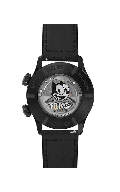 Black wristwatch with detailed face on a white background

Bremont Altitude MB Meteor 'Felix The Cat' ALT42-MT-DLC-FELIX-L-S Bandiera Jewellers