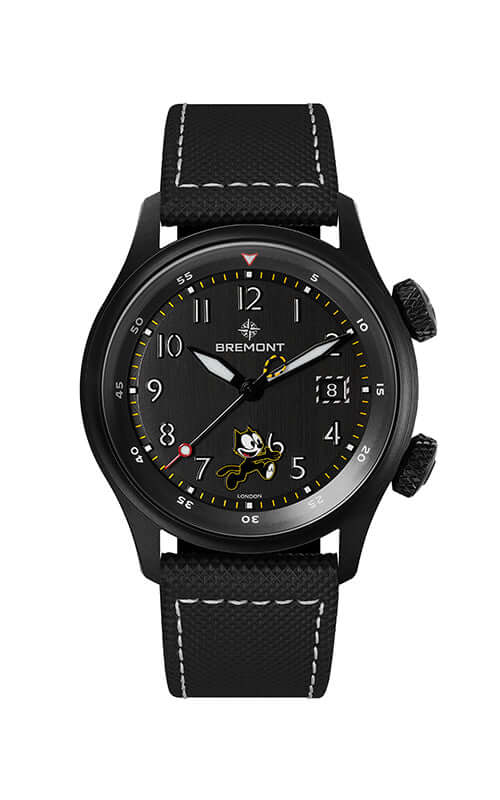 Black wristwatch with detailed face on a white background

Bremont Altitude MB Meteor 'Felix The Cat' ALT42-MT-DLC-FELIX-L-S Bandiera Jewellers