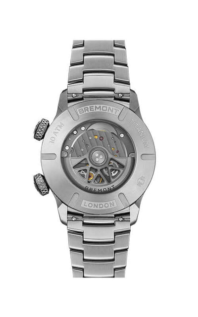 Silver Bremont watch with visible brand name on a white background

Bremont Altitude MB Meteor Orange Barrel ALT42-MT-TI-BKOR-B Bandiera Jewellers