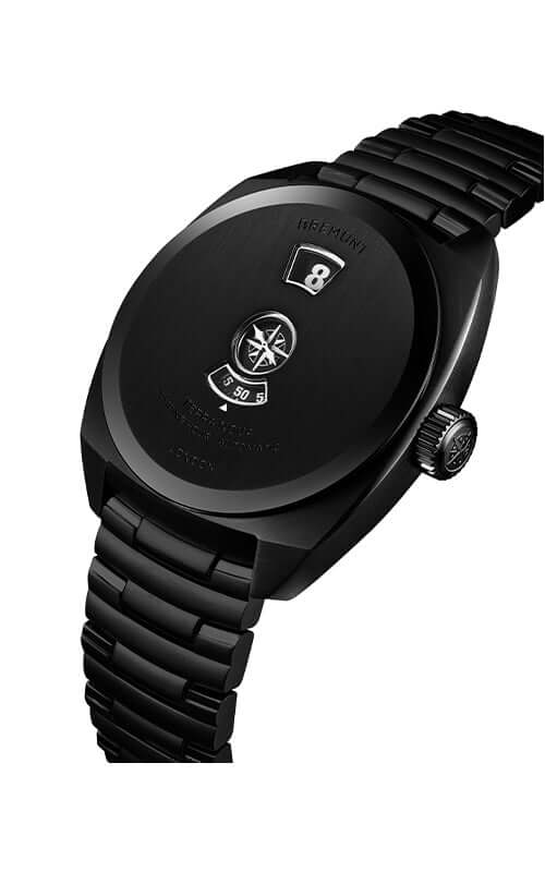 Black wristwatch with a detailed face on a white background

Bremont Terra Nova Jumping Hour Stealth Black TN38-JH-DLC-CC-B Bandiera Jewellers