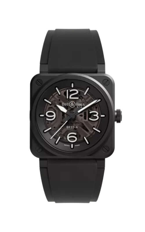 Bell &amp; Ross BR-03 Skeleton Black Ceramic BR03A-BL-SKCE/SRB Bandiera Jewellers
