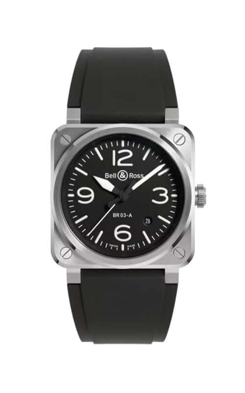 Bell &amp; Ross BR-03 Black Steel BR03A-BL-ST/SRB Bandiera Jewellers