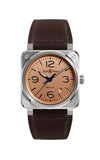 Bell & Ross watch with brown leather strap and rose gold dial on a white background

Bell & Ross BR-03 Copper BR03A-GB-ST/SCA Bandiera Jewellers