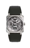 Watch with black strap and silver case on a white background

Bell & Ross BR-03 Skeleton Grey Steel BR03A-GR-SKST/SRB Bandiera Jewellers